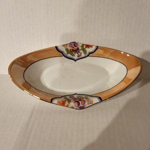 Vintage Noritake Hand Painted White Orange Lusterware Bowl~Bright Flowers!